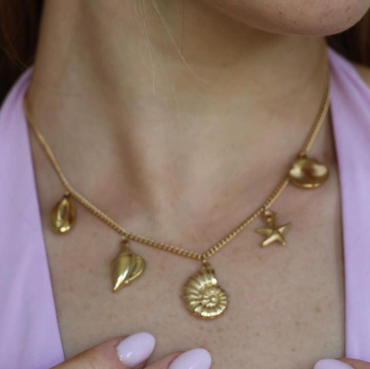 Ketting met schelpen bedels | Goudkleurig