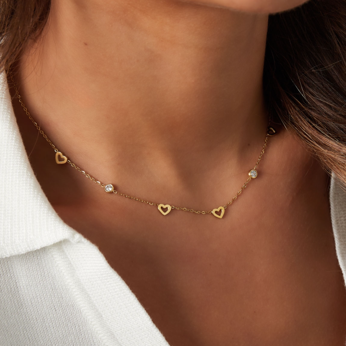 Ketting met hartjes & strass | Zilverkleurig