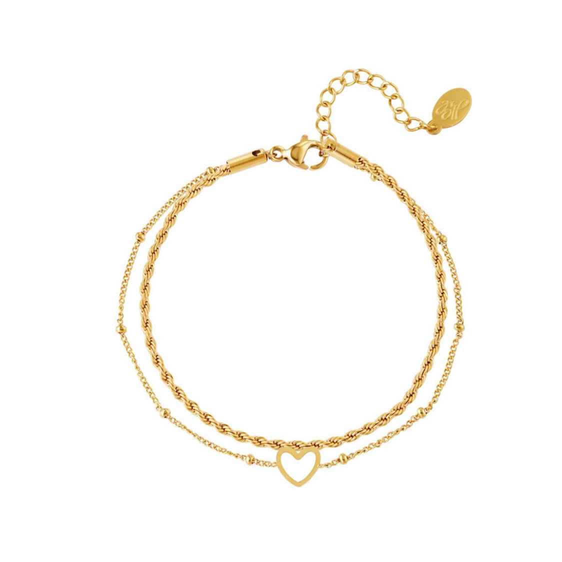 Dubbele gedraaide armband met hartje | Goudkleurig