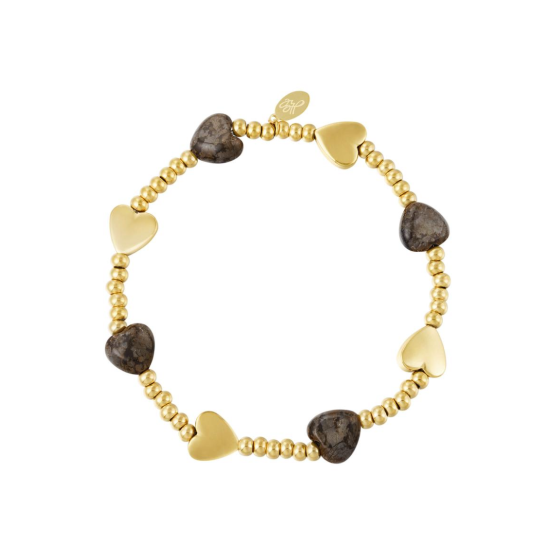 Armband met kralen en hartjes | Goudkleurig | Bruin