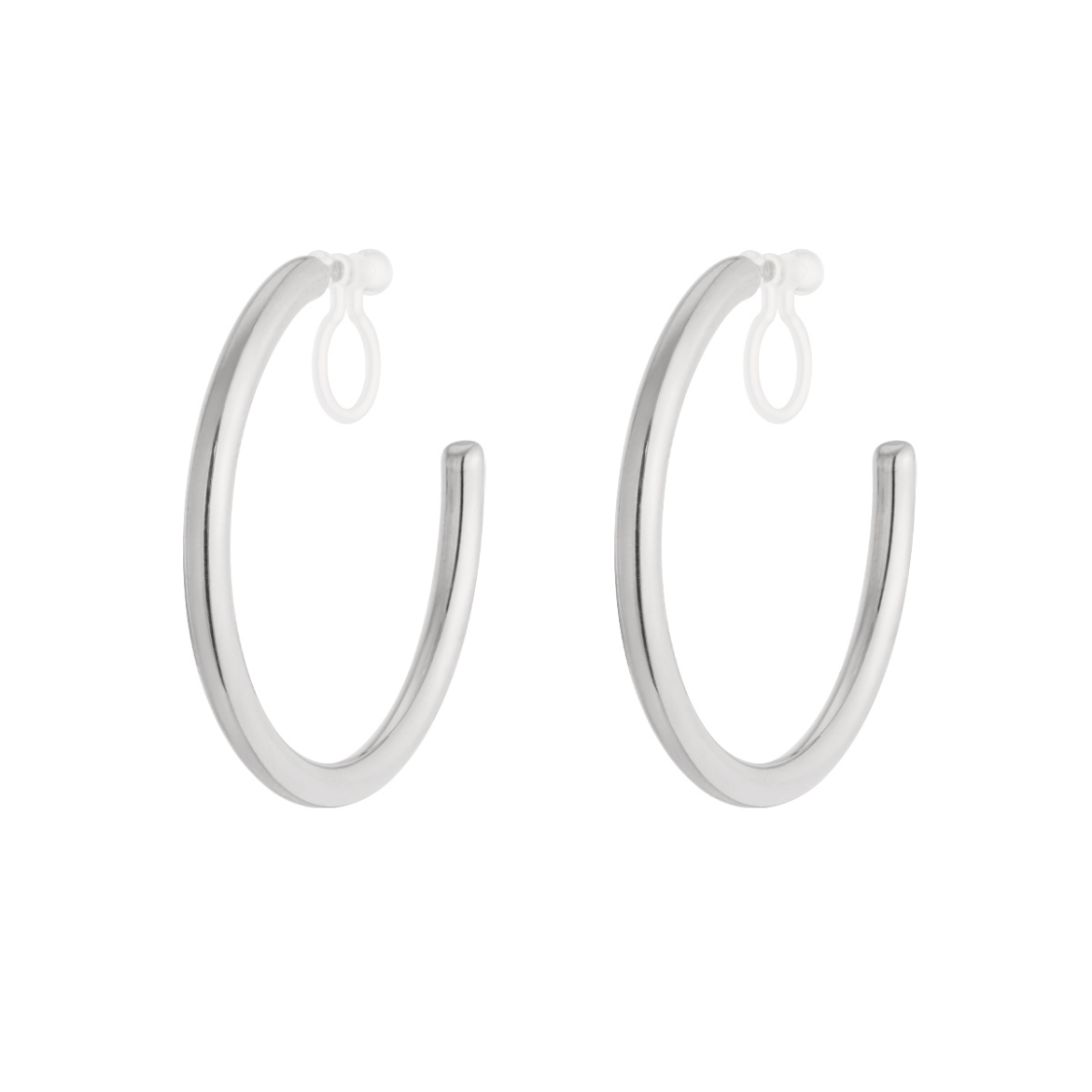 Clip oorbellen grote basic hoops driekwart | Zilverkleurig