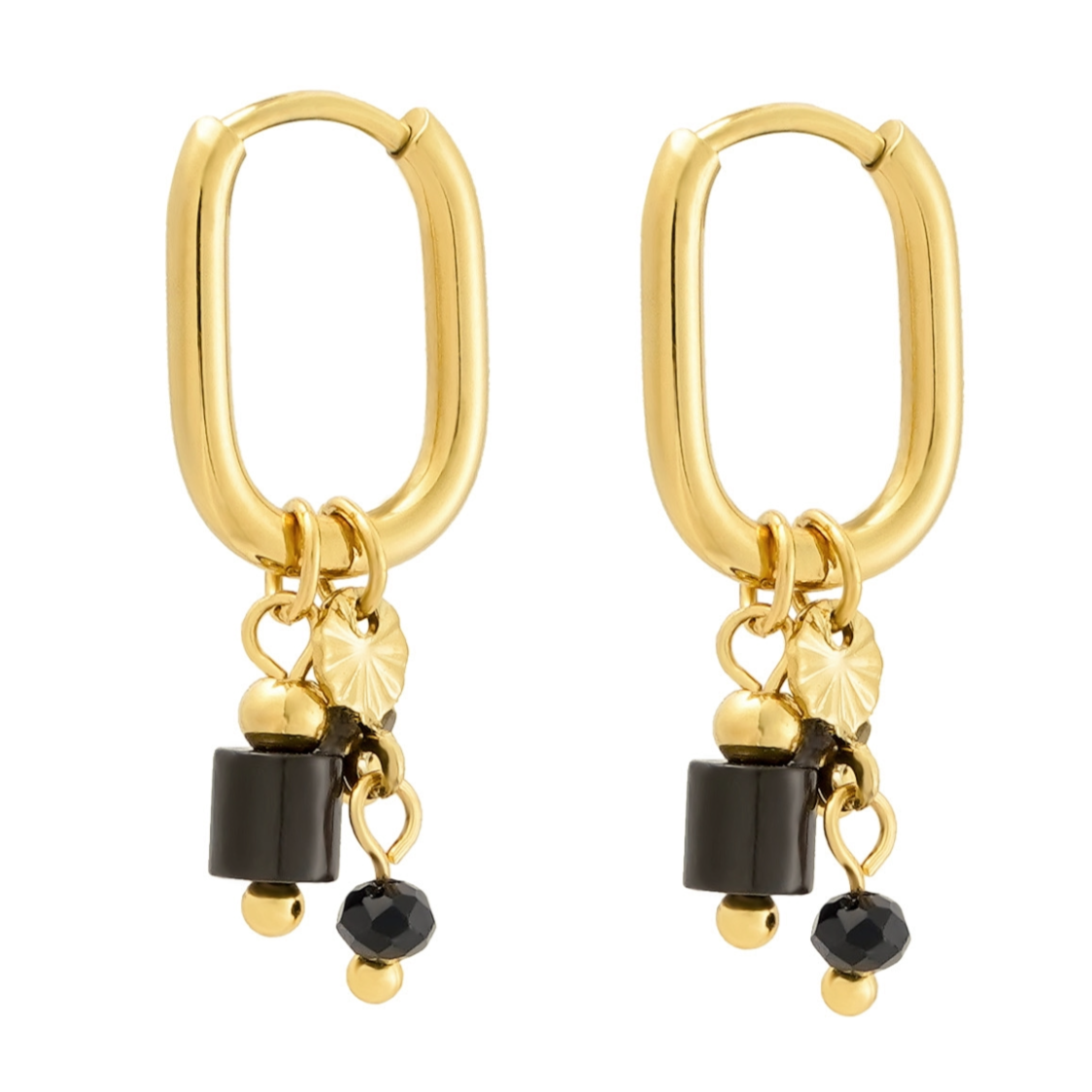 Oorbellen met zwarte bedeltjes | Goudkleurig