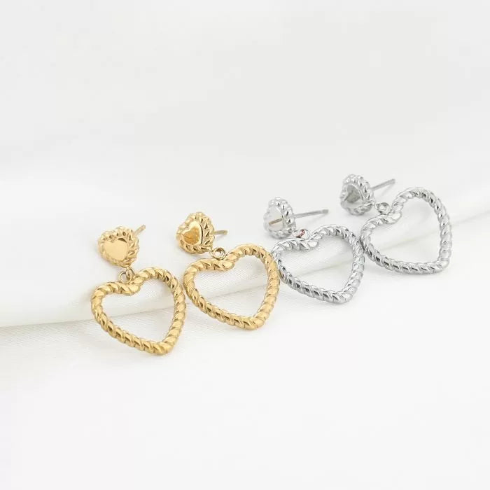 Statement oorbellen met 2 hartjes | Zilverkleurig