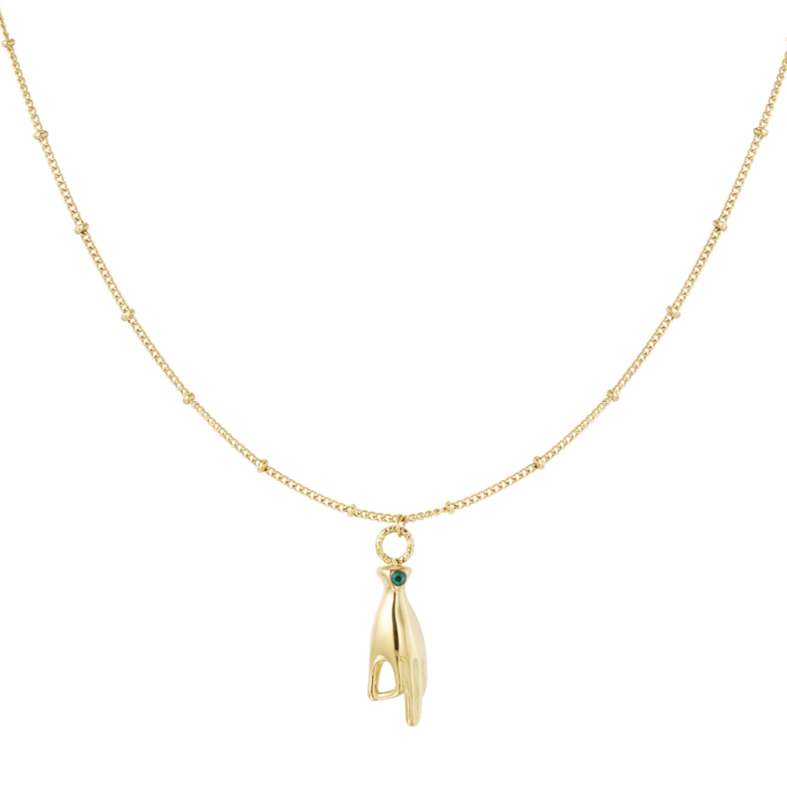 Subtiele ketting met handje en steentje | Groen | Goudkleurig