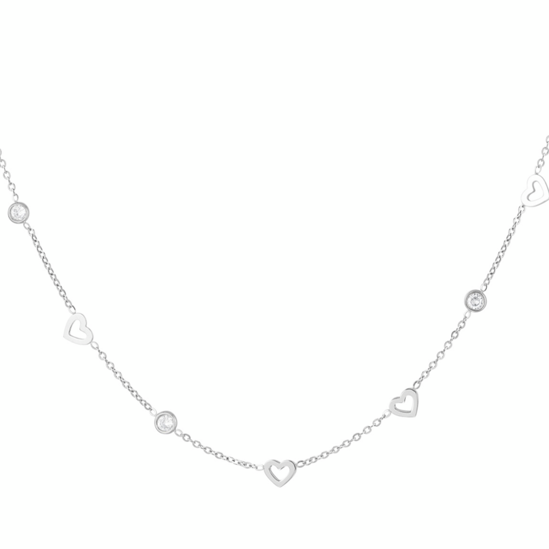 Ketting met hartjes & strass | Zilverkleurig