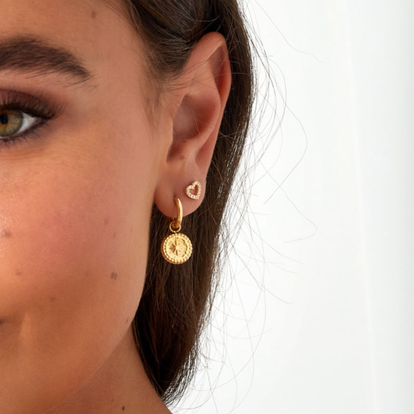 Oorbellen met muntje en ster | Zilverkleurig