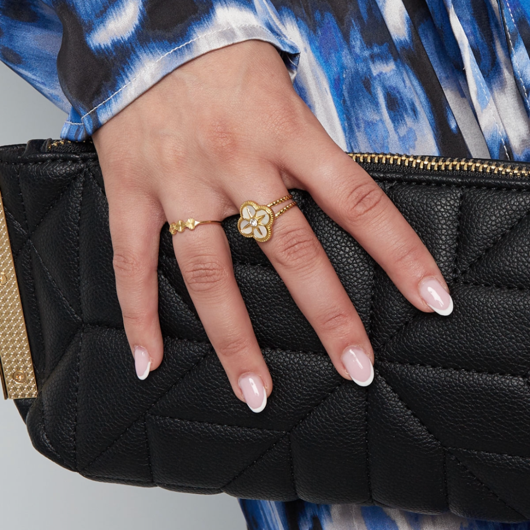 Verstelbare ring met klaver | Goudkleurig