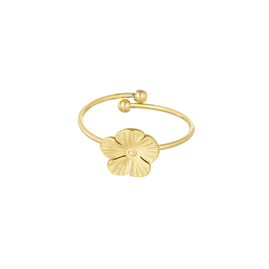 Verstelbare ring met bloem | Goudkleurig