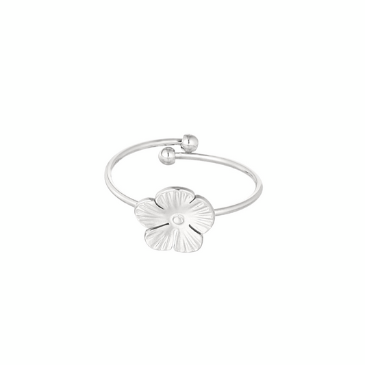 Verstelbare ring met bloem | Zilverkleurig