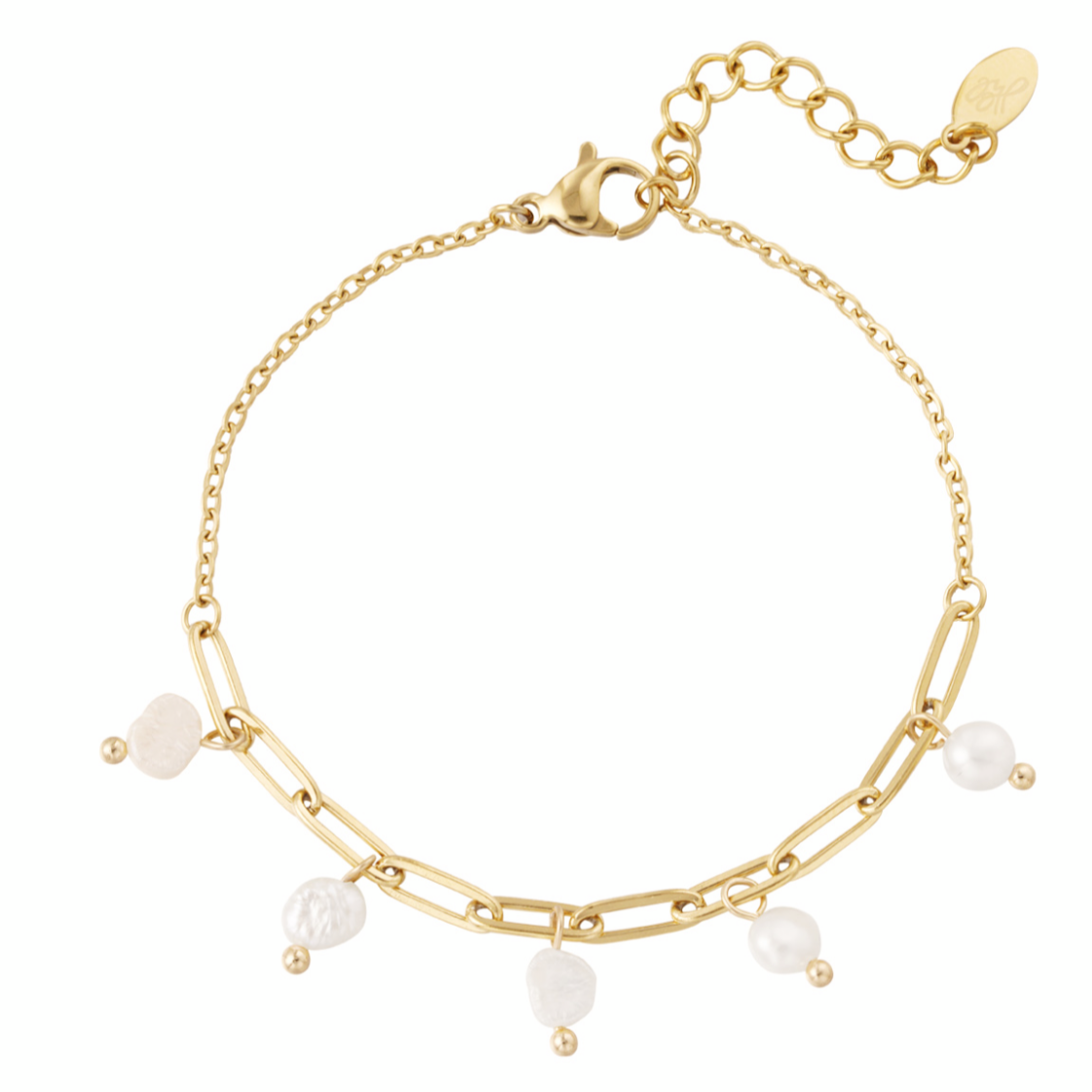 Schakel armband met parels | Goudkleurig
