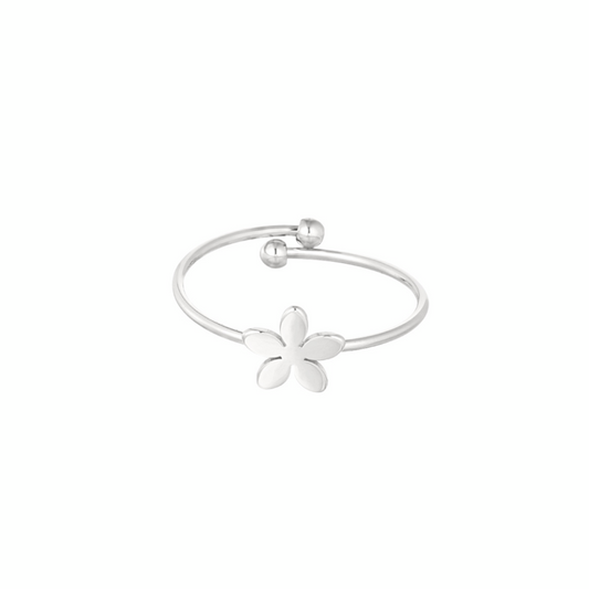 Verstelbare ring met bloemetje | Zilverkleurig
