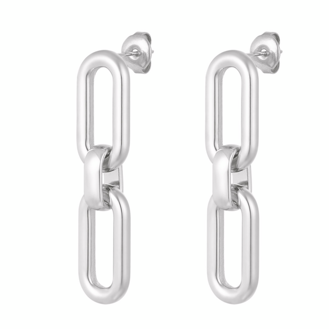 Statement oorbellen met 2 schakels | Zilverkleurig