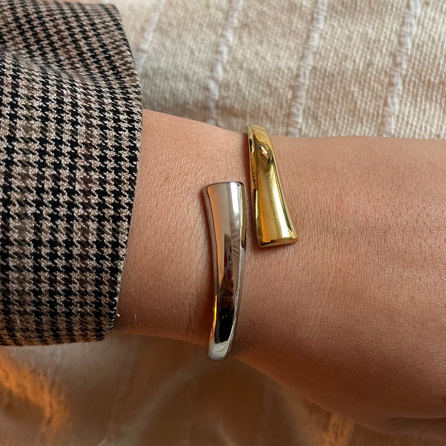 Bangle armband met rechthoeken | Goud- en zilverkleurig