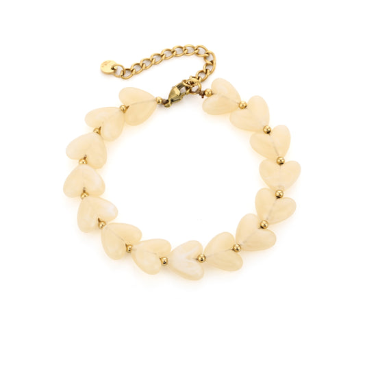 Kralen armband met hartjes | Goud & Beige