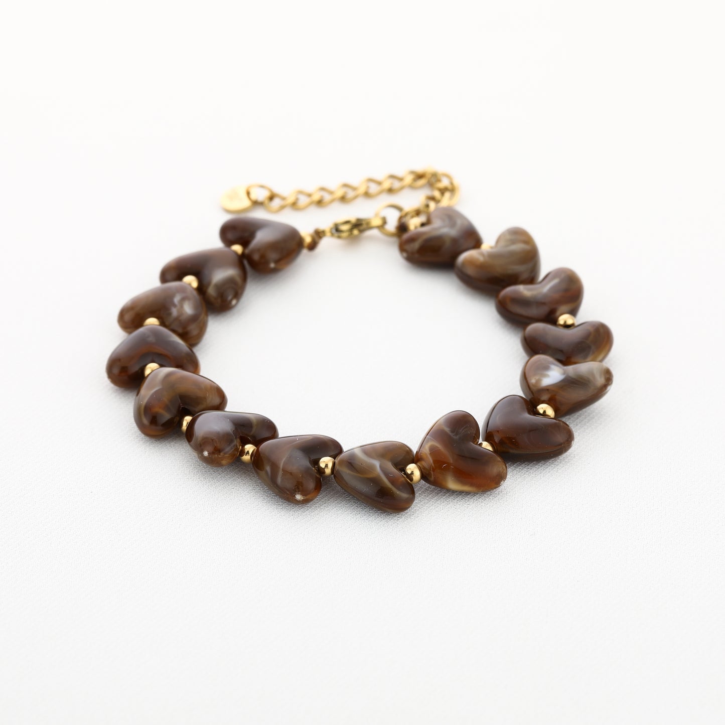 Kralen armband met hartjes | Goud & Bruin
