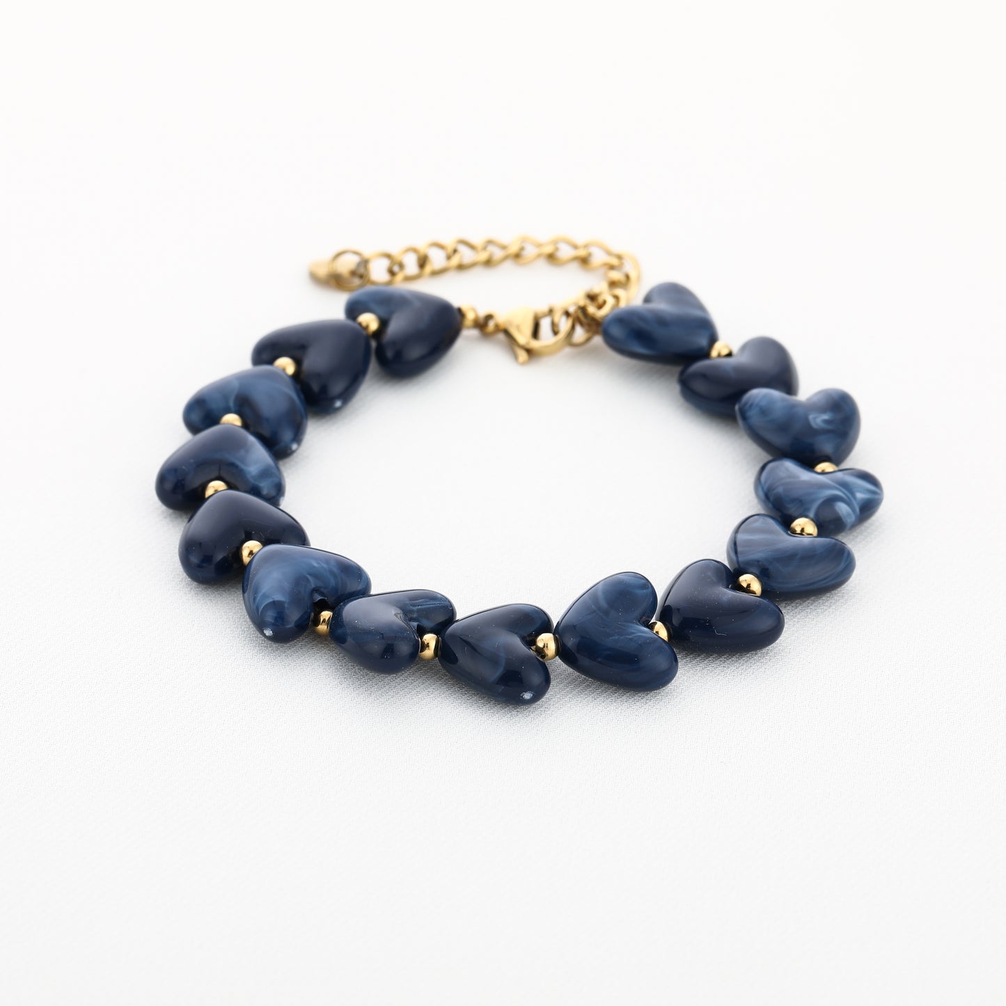 Kralen armband met hartjes | Goud & Donkerblauw