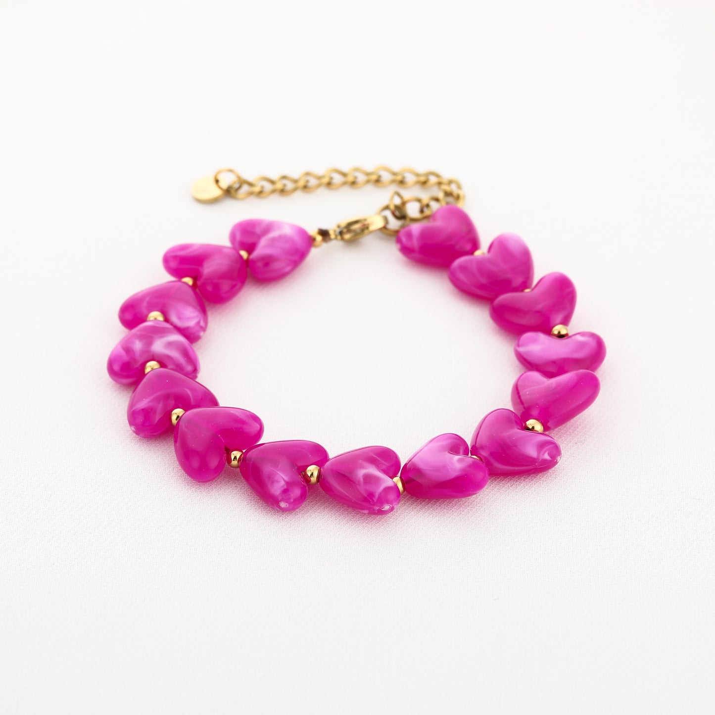 Kralen armband met hartjes | Goud & Fuchsia