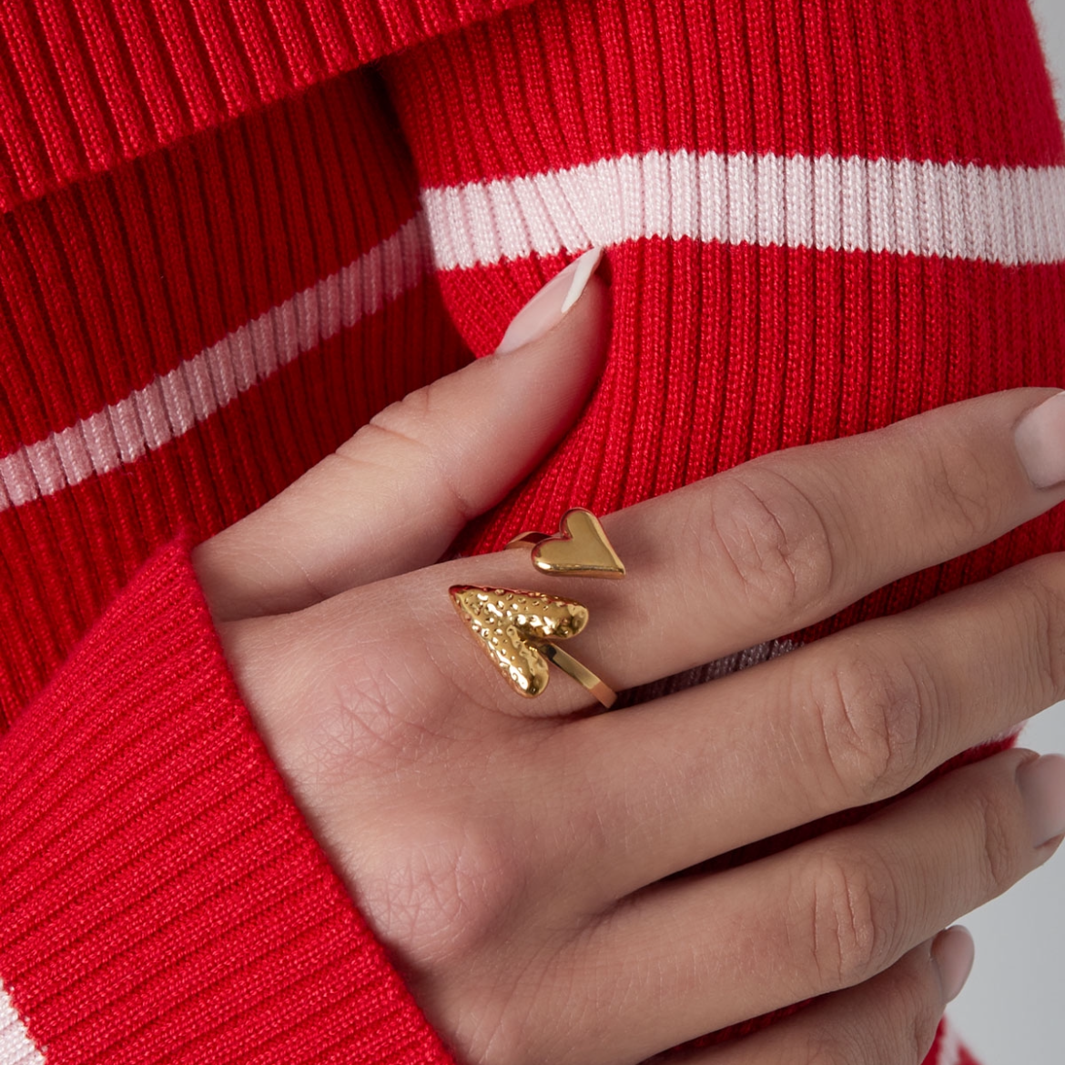 Ring met 2 hartjes | Goudkleurig