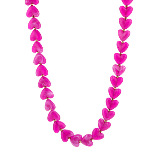 Kralenketting in hartjesvorm | Goud & Fuchsia