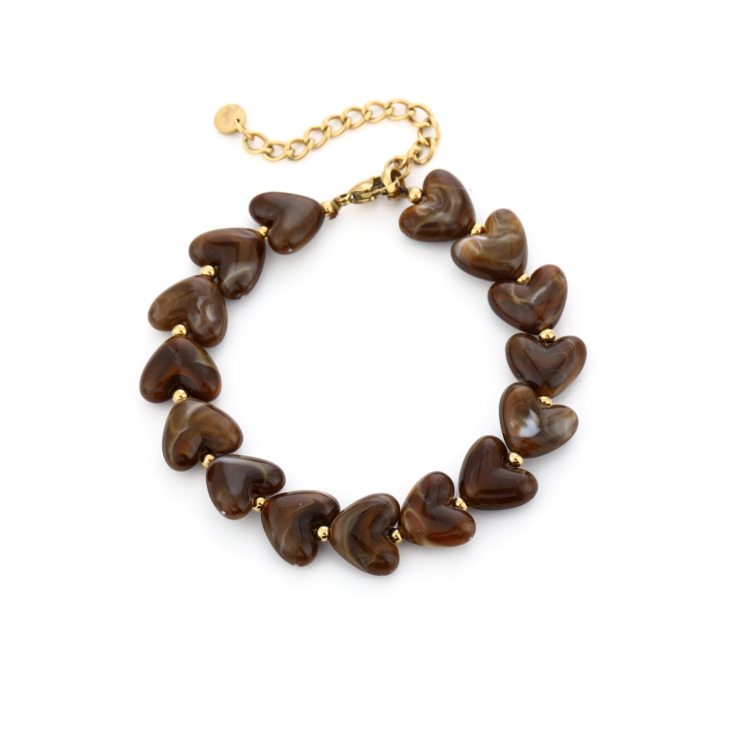 Kralen armband met hartjes | Goud & Bruin