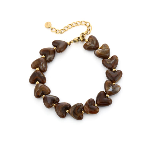 Kralen armband met hartjes | Goud & Bruin