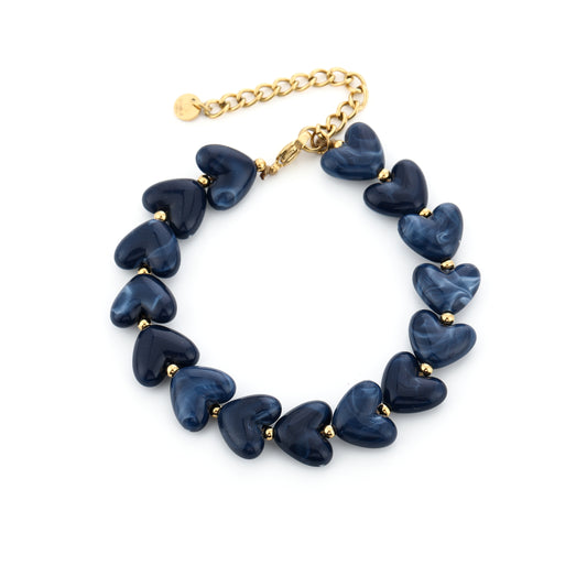 Kralen armband met hartjes | Goud & Donkerblauw