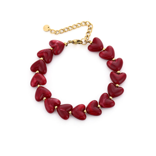 Kralen armband met hartjes | Goud & Rood