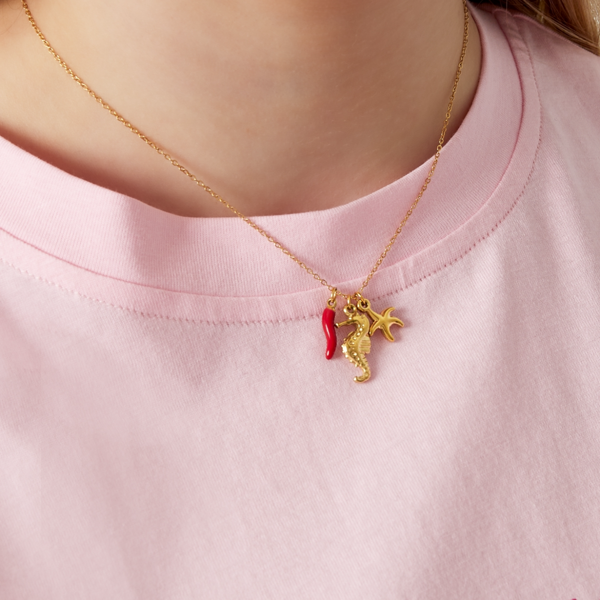Ketting met zeepaard, pepertje en zeester | Goudkleurig