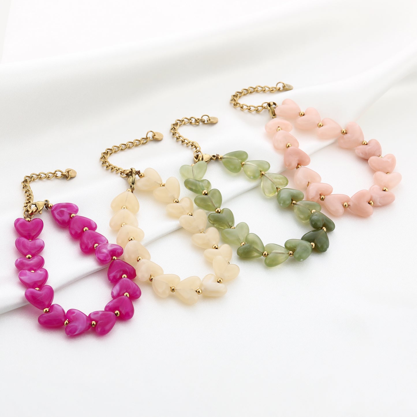 Kralen armband met hartjes | Goud & Roze