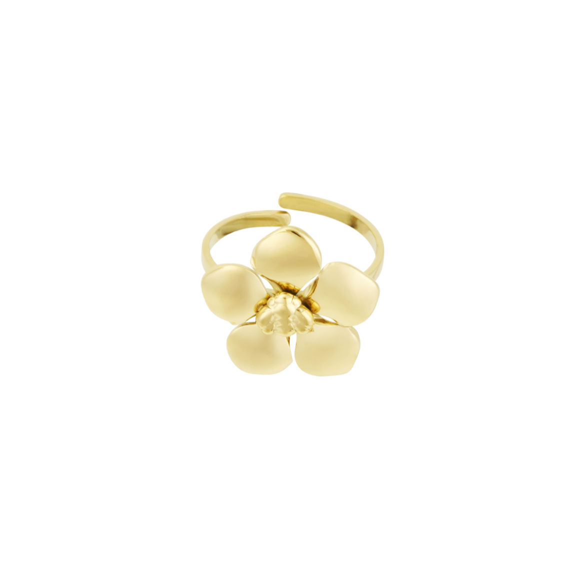 Ring met bloem en bijtje | Goudkleurig