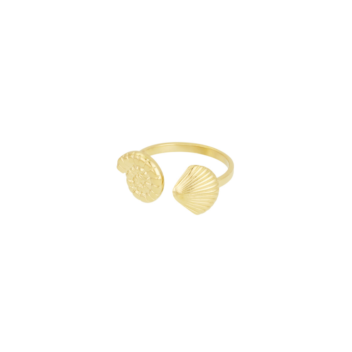 Ring met twee verschillende schelpjes | Goudkleurig