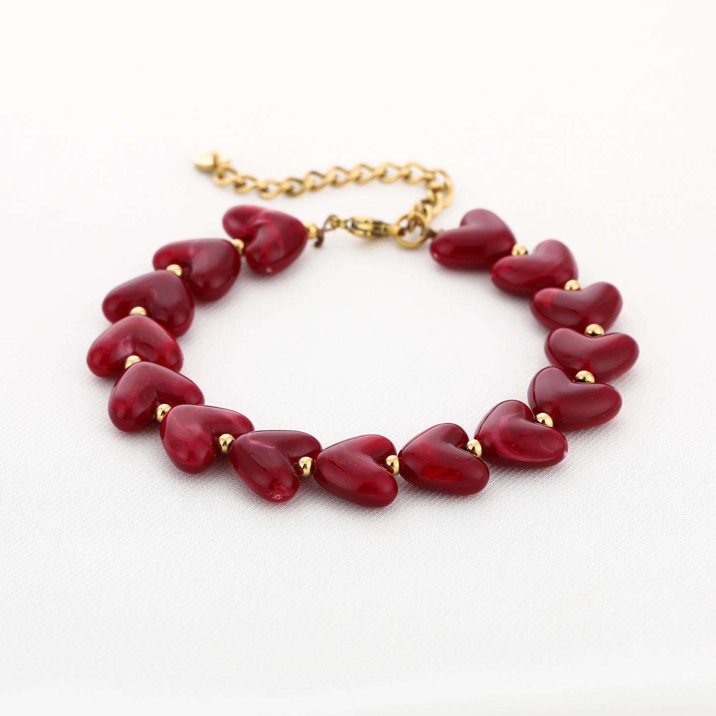 Kralen armband met hartjes | Goud & Rood