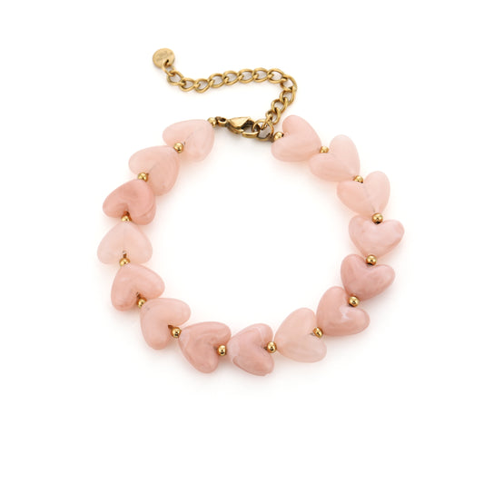 Kralen armband met hartjes | Goud & Roze