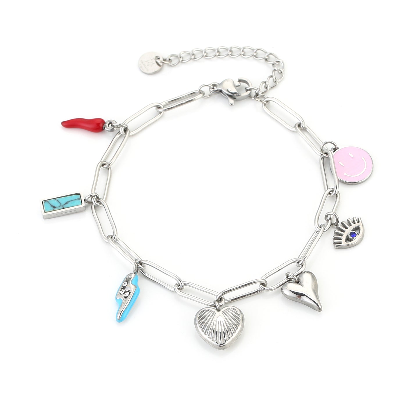 Bedelarmband met pepertje en hartjes | Zilverkleurig