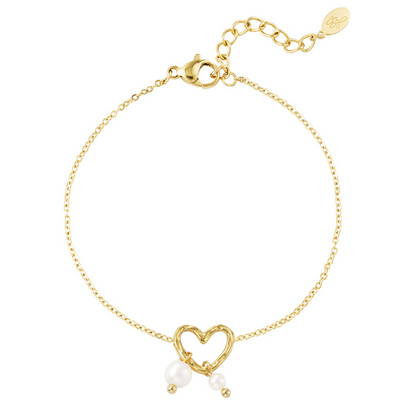Armbandje met hartje en parels | Goudkleurig