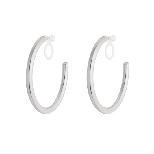 Clip oorbellen grote basic hoops driekwart | Zilverkleurig