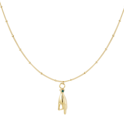 Subtiele ketting met handje en steentje | Groen | Goudkleurig