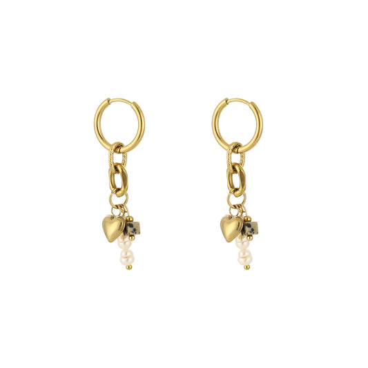 Oorbellen met hartje en pareltjes | Goudkleurig