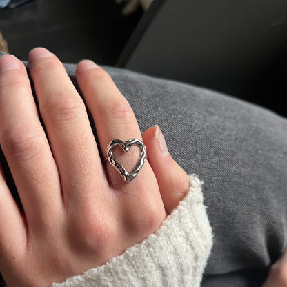 Ring met open statement hart | Zilverkleurig