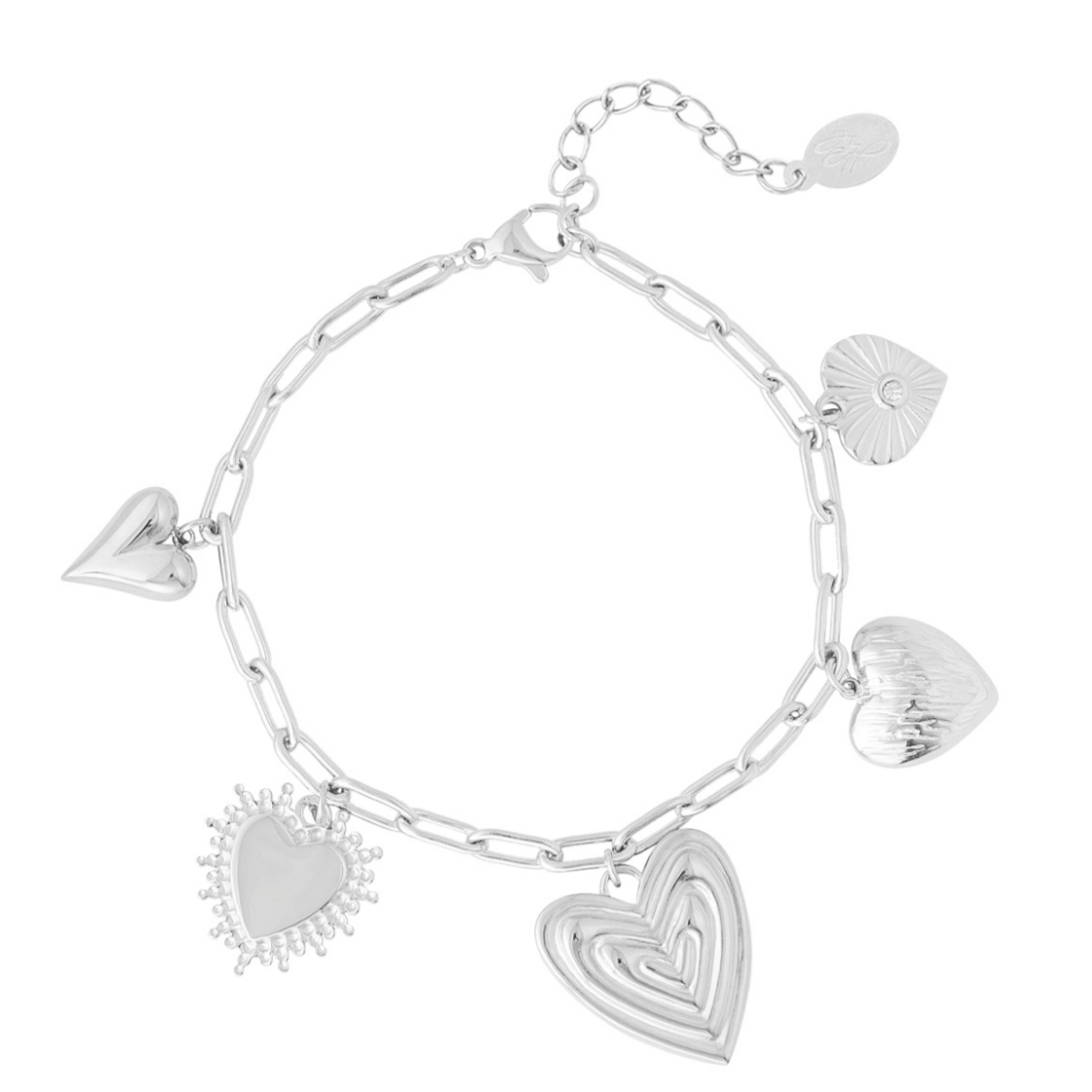 Statement bedelarmband met hartjes | Zilverkleurig