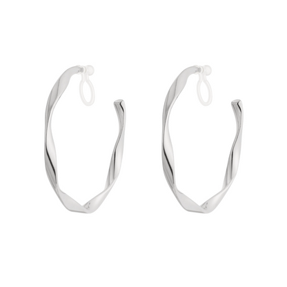 Clip oorbellen gedraaide hoops groot | Zilverkleurig
