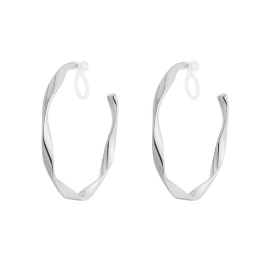 Clip oorbellen gedraaide hoops groot | Zilverkleurig