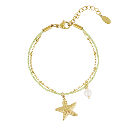 Armband met zeester en pareltje | Goudkleurig