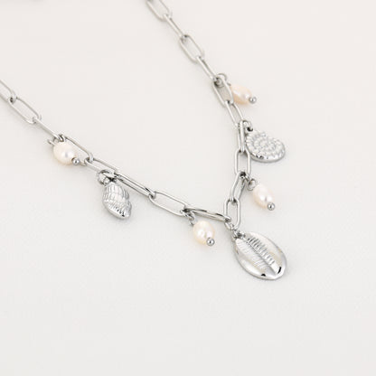 Bedelketting met schelpjes | Zilverkleurig
