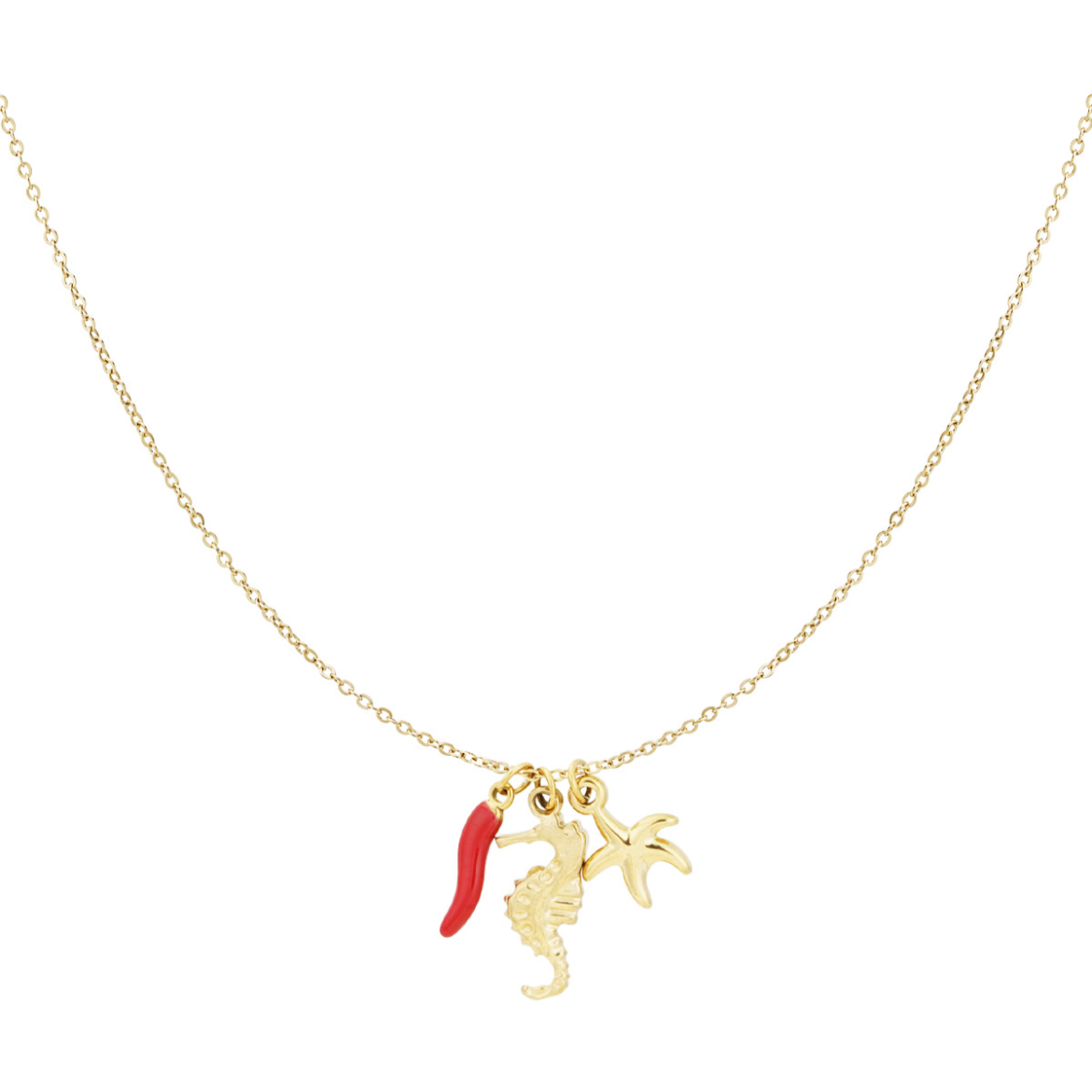 Ketting met zeepaard, pepertje en zeester | Goudkleurig