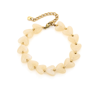 Kralen armband met hartjes | Goud & Beige