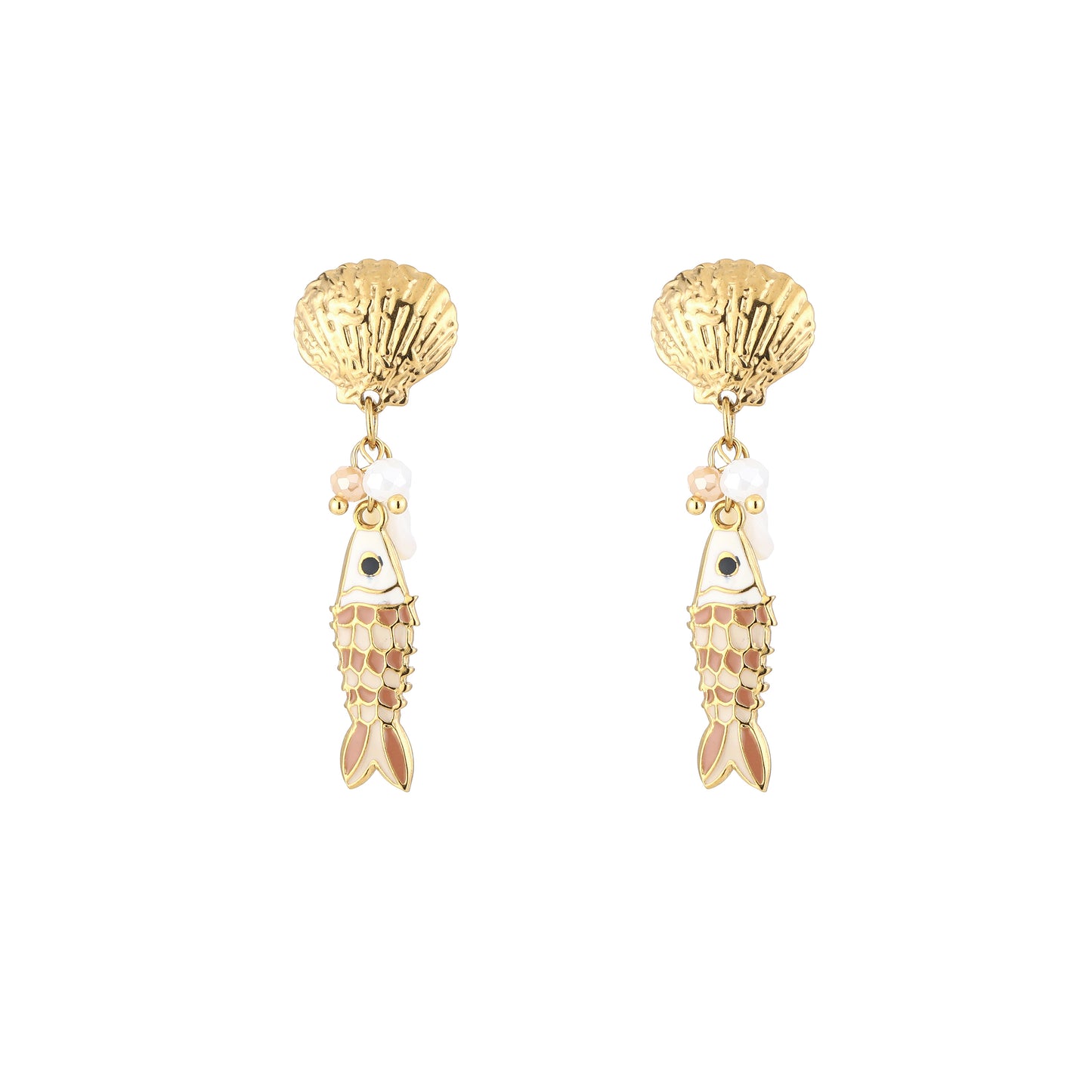 Oorbellen met beige visjes | Goudkleurig