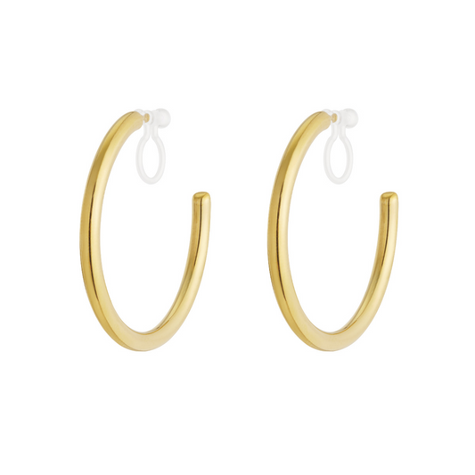 Clip oorbellen grote basic hoops driekwart | Goudkleurig