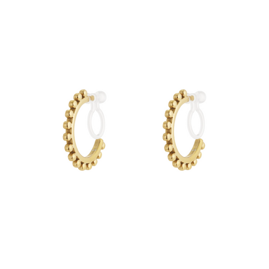 Clip oorbellen kleine hoops met balletjes | Goudkleurig
