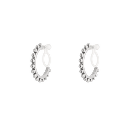 Clip oorbellen kleine hoops met balletjes | Zilverkleurig